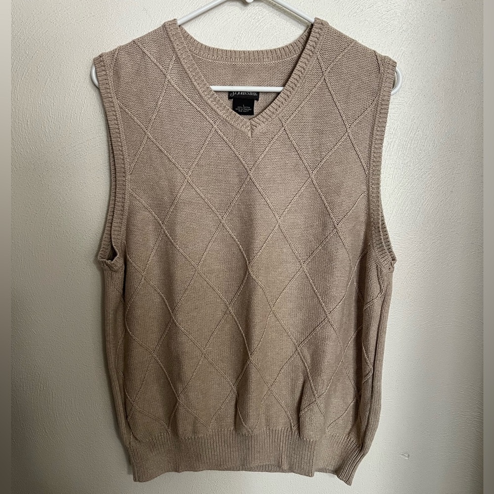 ST JOHN'S‎ BAY Classic 100% Cotton Diamond Knit Pattern Sweater Vest Tan Men's L